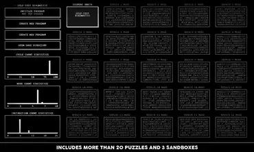 The puzzle menu with the caption, "Includes more than 20 puzzles and 3 sandboxes".