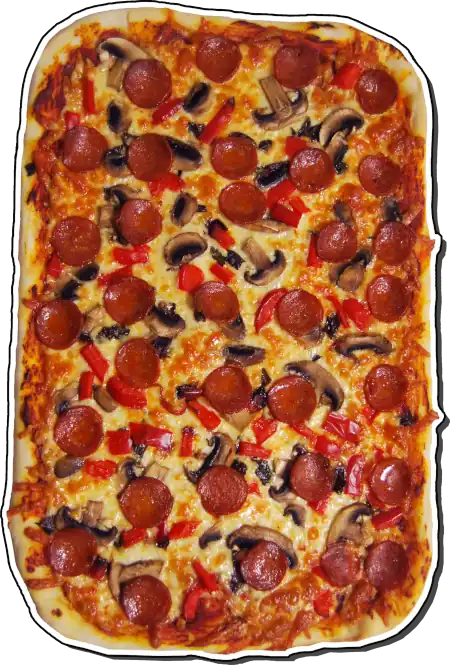 Delicious homemade sheet pan pizza.